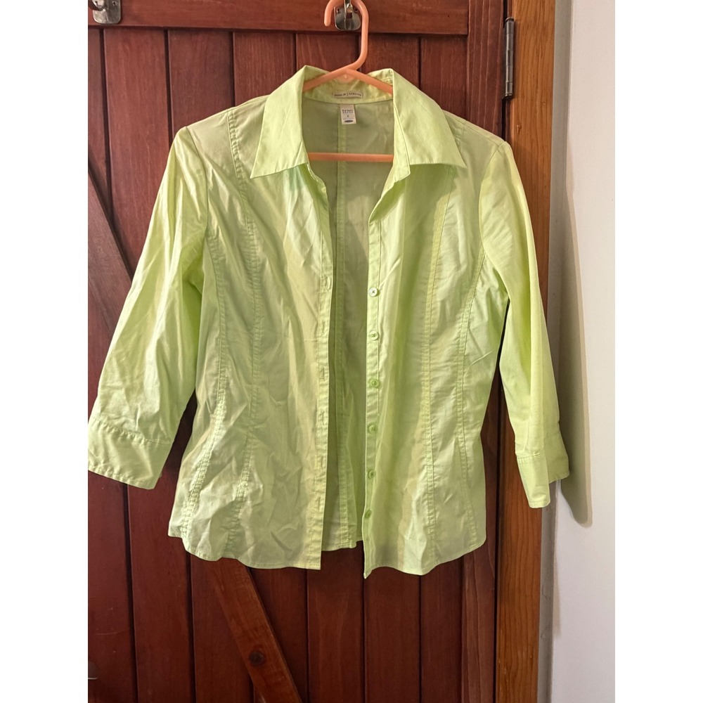 Old Navy Perfect Fit Stretch Shirt Lime Green 3/4 Sleeve Button Down Womens S